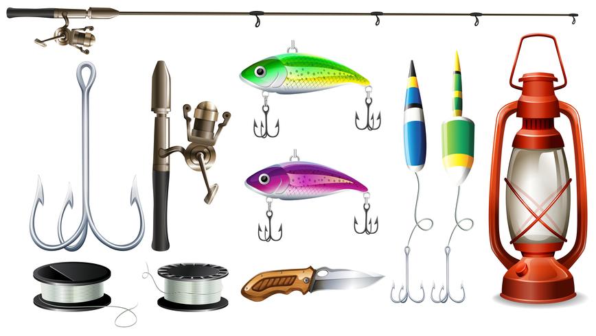 Equipamento de pesca com vara e ganchos vetor