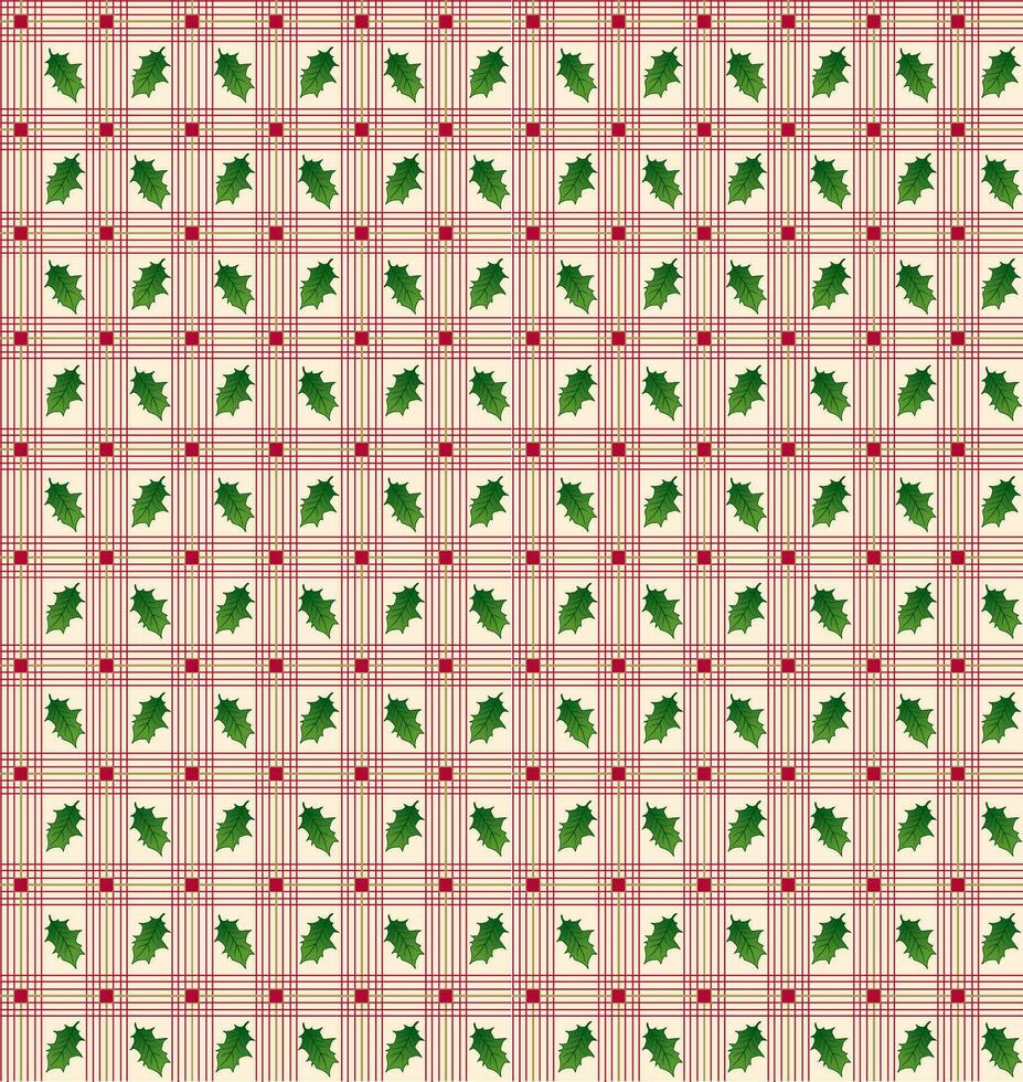 desatado azevinho folhas com vermelho xadrez padronizar em bege fundo vetor
