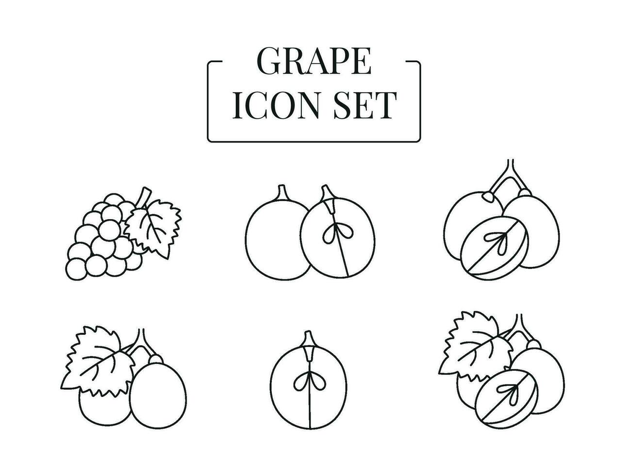 baga uvas todo e metade, cortar para dentro fatias, conjunto do linha ícones dentro vetor
