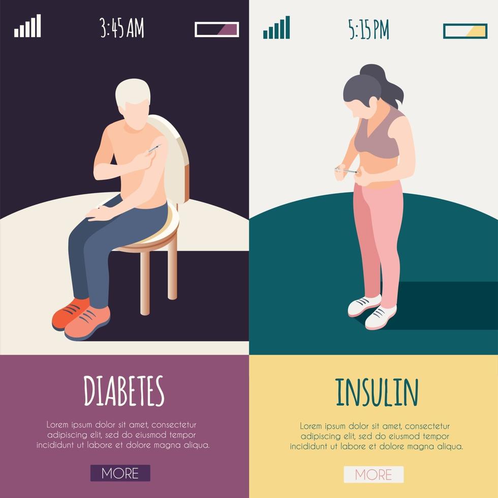 ilustração vetorial diabetes isométrica banners vetor