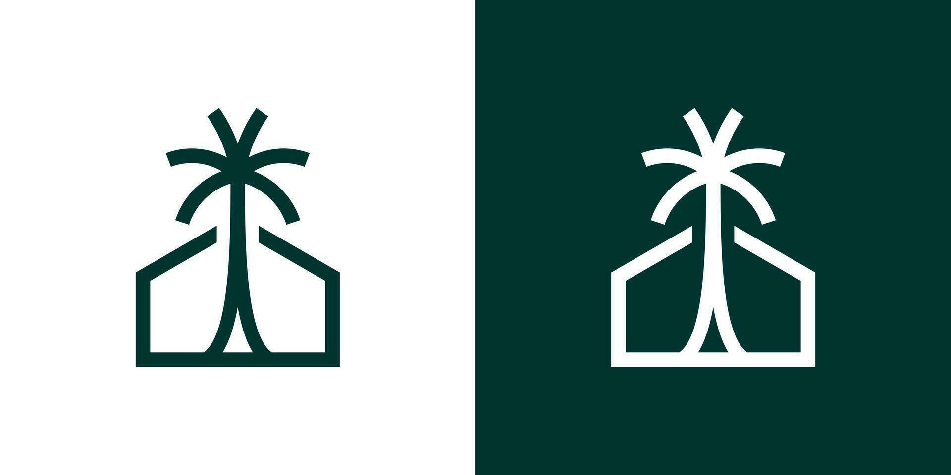 logotipo Projeto combinando uma casa construção com Palma árvores vetor