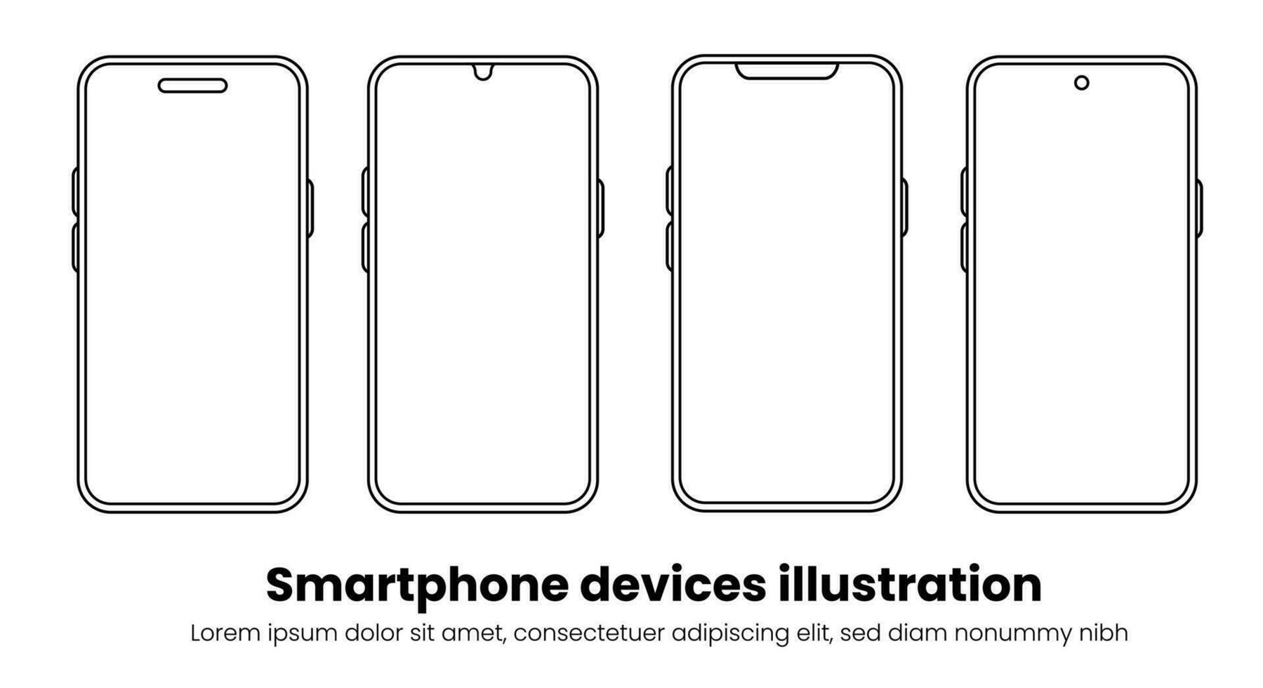 Smartphone ícone variação com fronteira estilo. quatro Smartphone ícone vetores