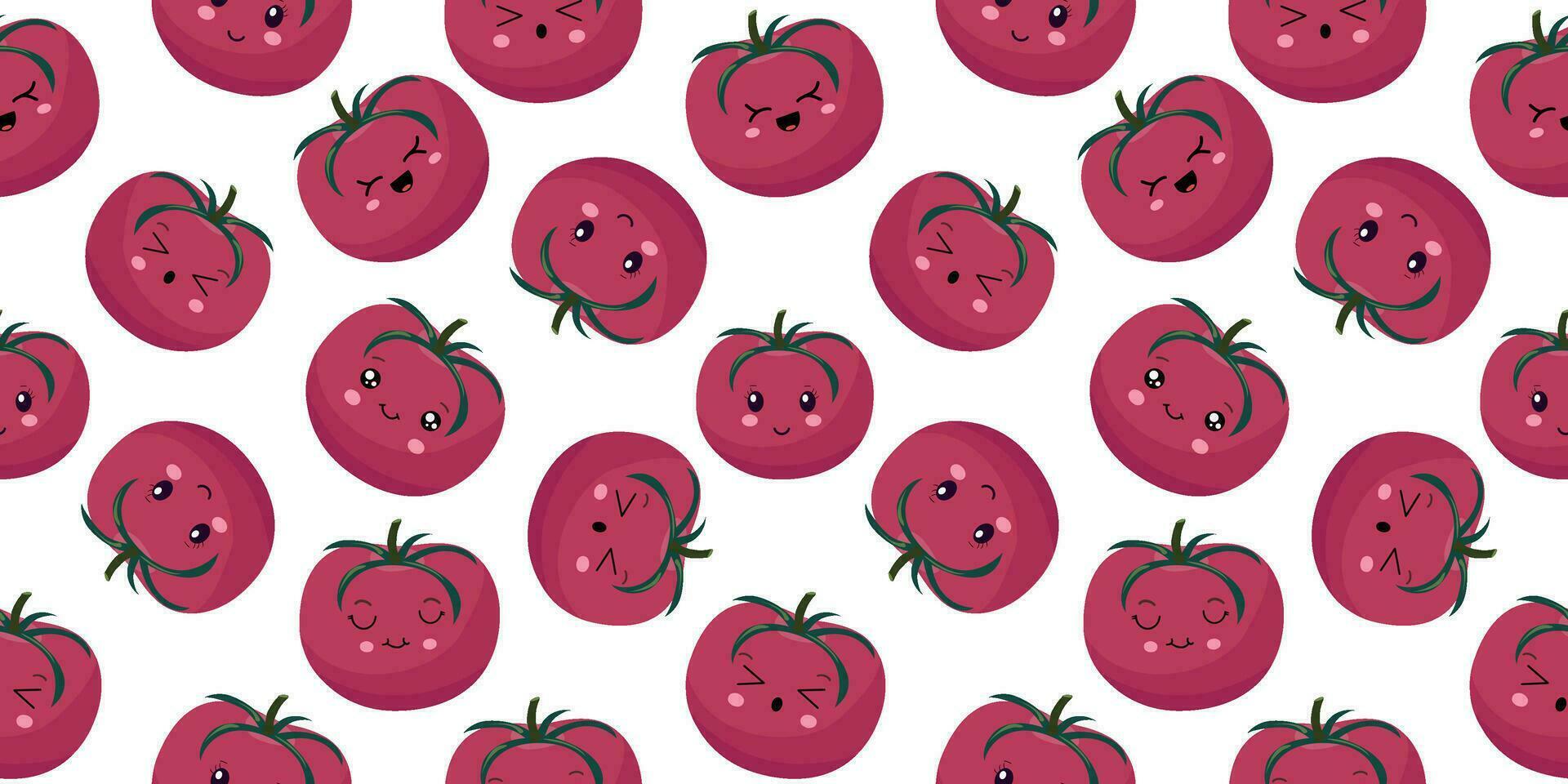 desatado padronizar com fofa tomate frutas dentro kawaii estela. engraçado vegetal dentro desenho animado estilo. para embalagem e rede Projeto. vetor