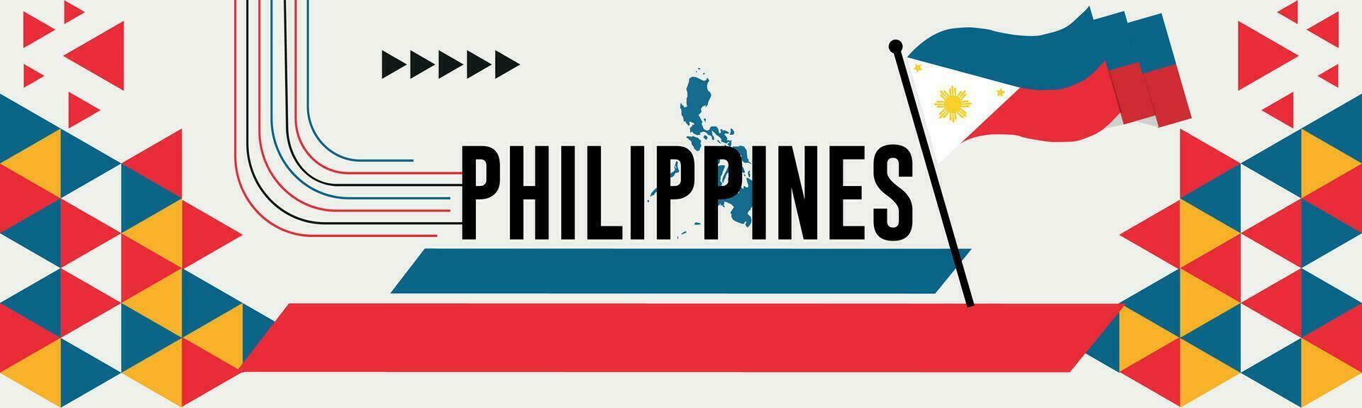 Filipinas mapa e elevado punhos. nacional dia ou independência dia Projeto para Filipinas celebração. moderno retro Projeto com abstrato ícones. vetor ilustração.