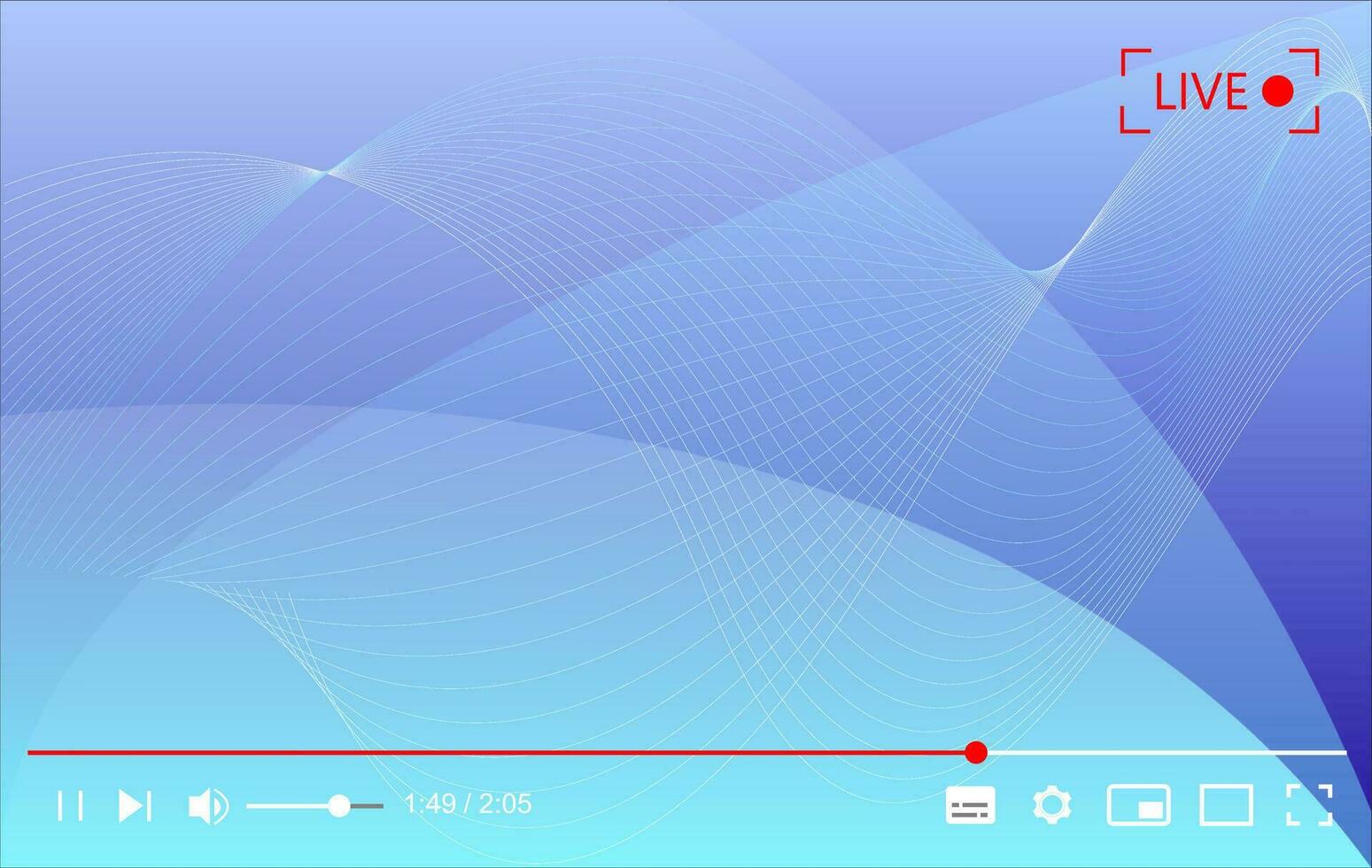 multimídia vídeo jogador com azul ondulado fundo, viver transmissão cobrir, vetor ilustração