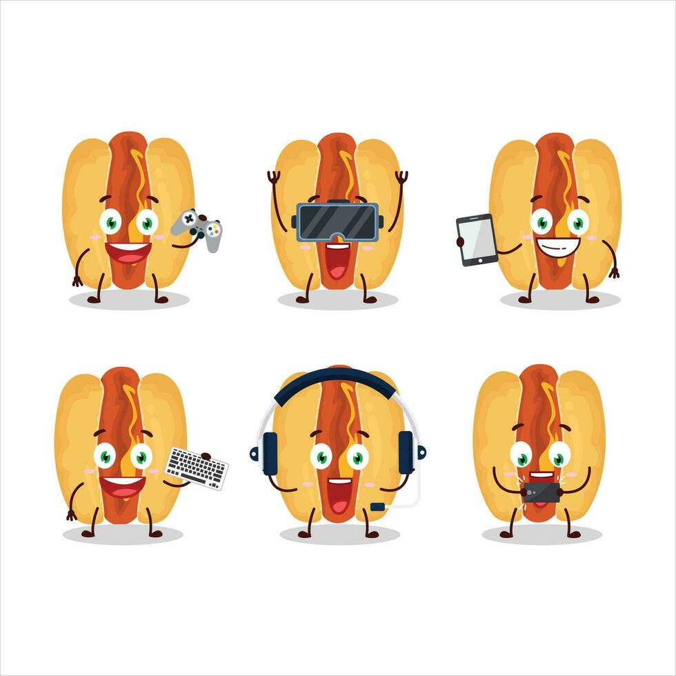 quente cachorros desenho animado personagem estão jogando jogos com vários fofa emoticons vetor