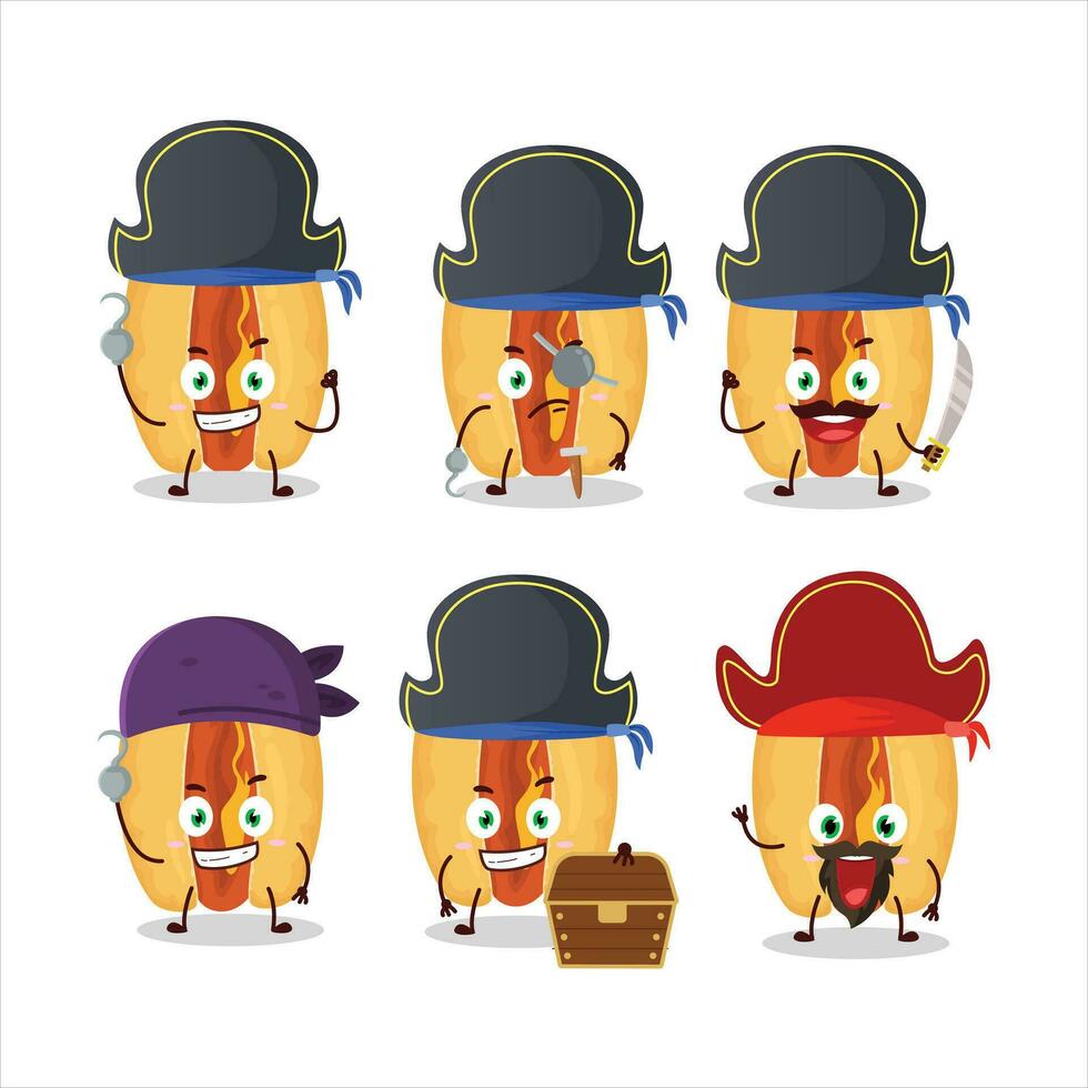 desenho animado personagem do quente cachorros com vários piratas emoticons vetor