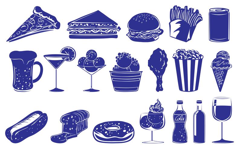 Doodle design dos diferentes alimentos e bebidas vetor
