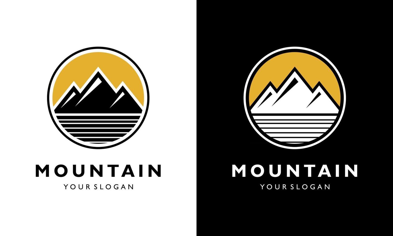 Gráfico de ilustração vetorial do conceito de design de logotipo vintage sol montanha nascer do sol acampamento aventura vetor
