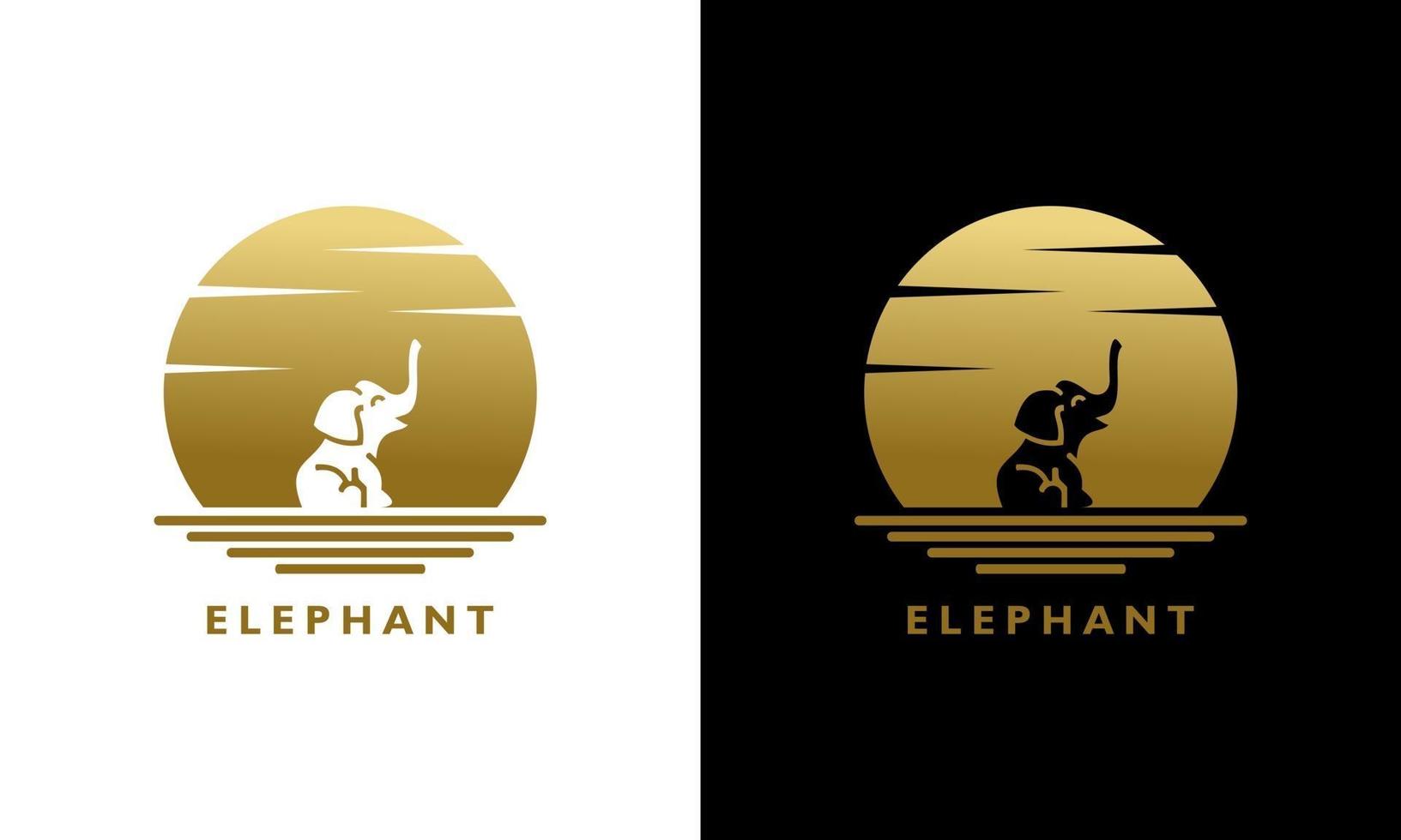 silhueta de animal de elefante ao pôr do sol ou logotipo da lua vetor