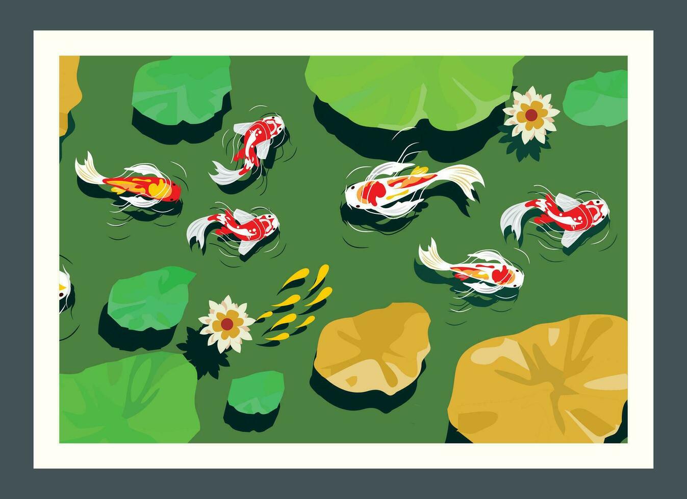 koi peixe pintura projeto, ilustração do koi peixe dentro uma lago, parede decoração. casa decoração pintura. vetor