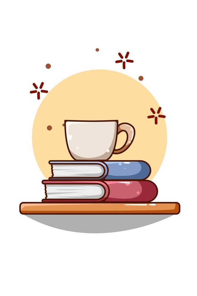 ilustração dos desenhos animados do ícone de livros e copo de chá vetor