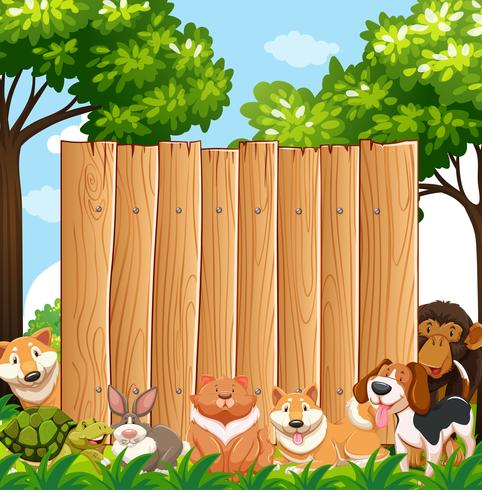 Placa de madeira com animais selvagens no jardim vetor