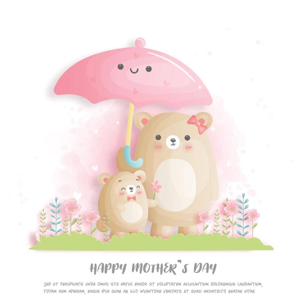 feliz dia das mães com o urso fofo mãe e bebê vetor