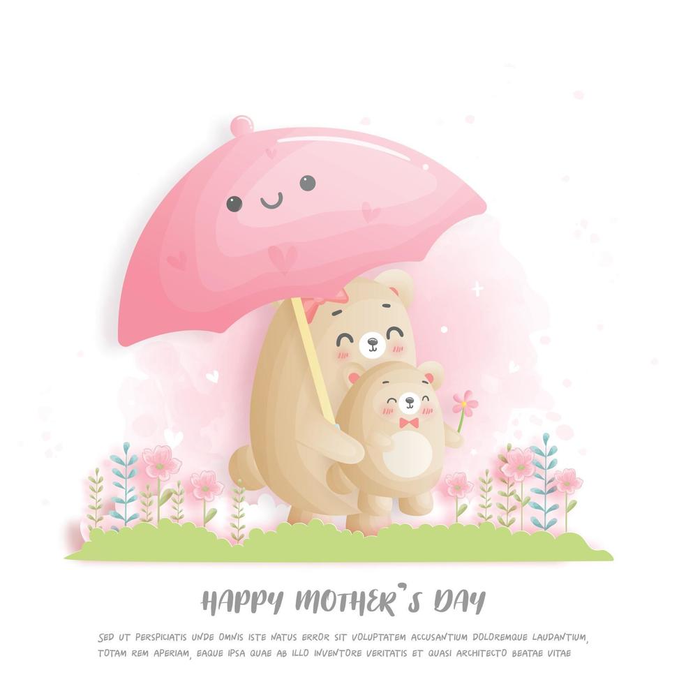 feliz dia das mães com o urso fofo mãe e bebê vetor