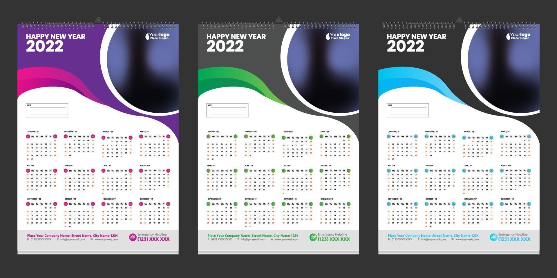 design de modelo de calendário de parede única 2022 com lugar para foto vetor