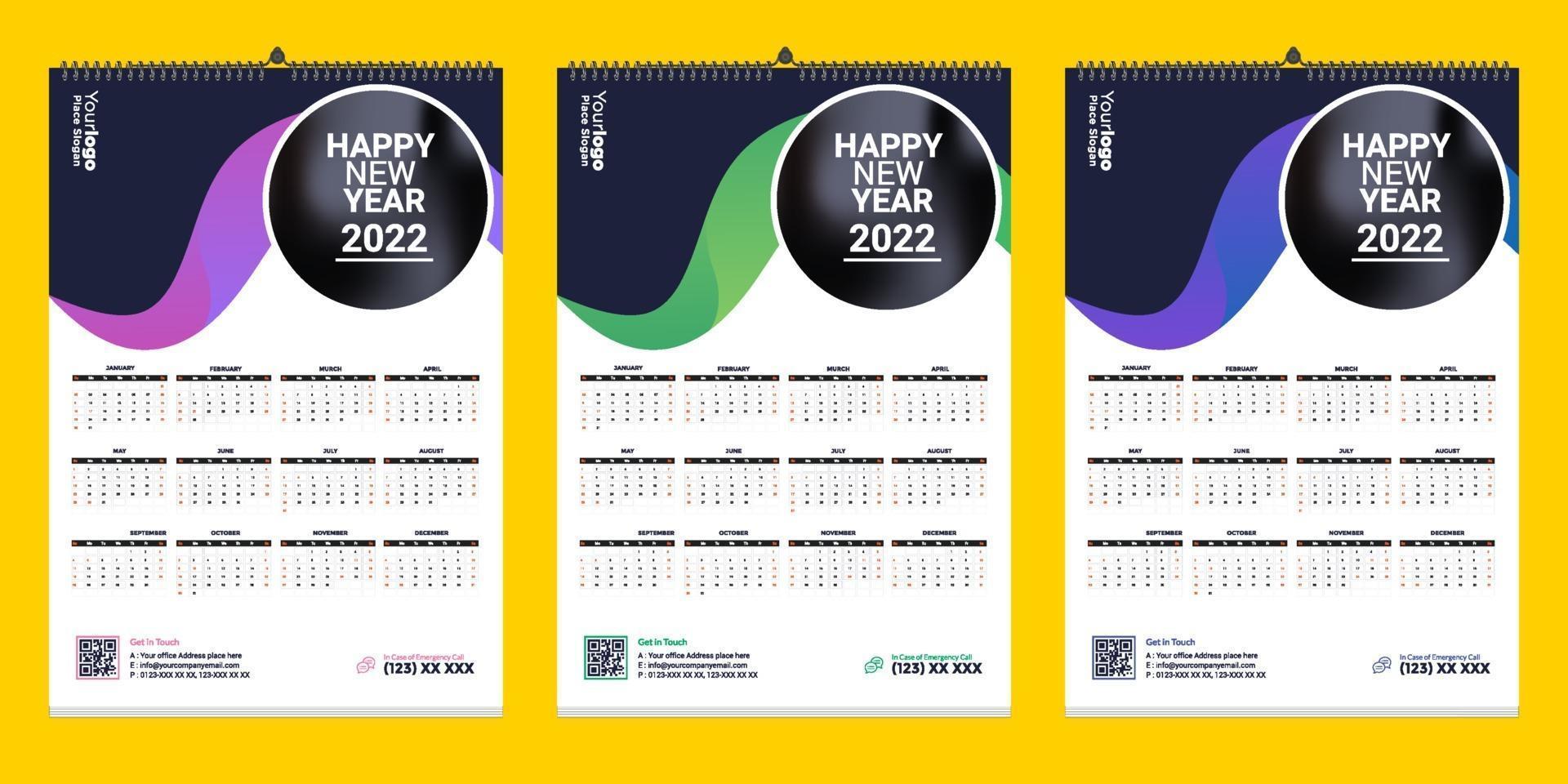 design de modelo de calendário de parede única 2022 com lugar para foto vetor