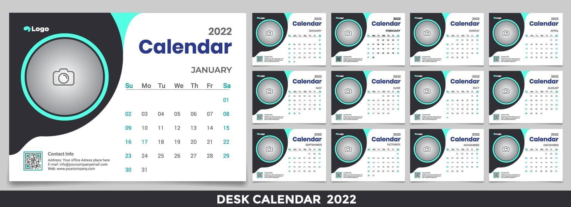 ideia de design de modelo de calendário de mesa grátis 2022, calendário 2022, 2023 vetor