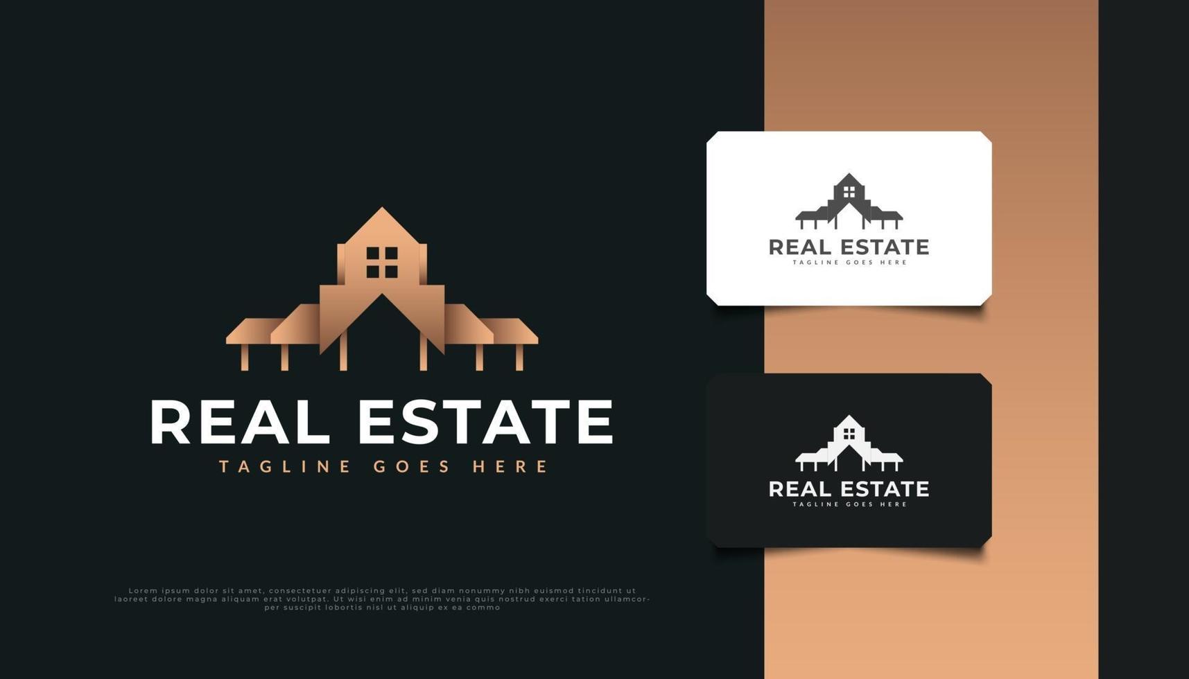 design de logotipo de luxo ouro imobiliário vetor