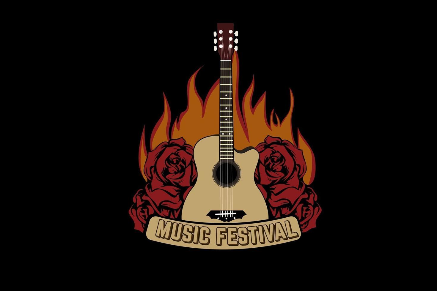 desenho de t-shirt de tipografia musical festival com chamas vetor