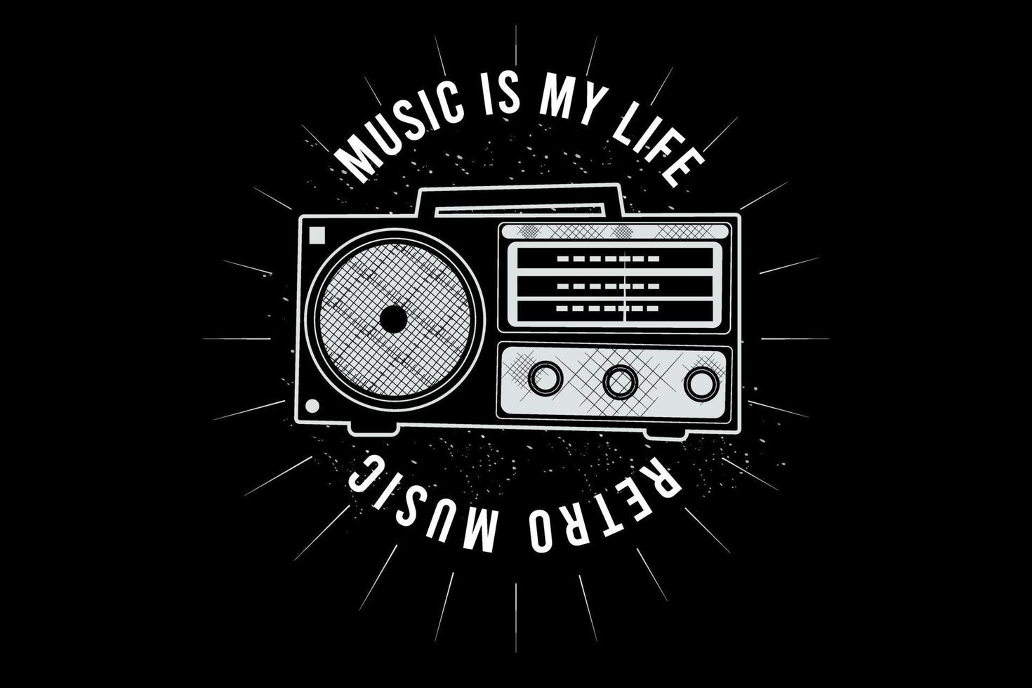 música é minha vida, design de tipografia de música retro com rádio vetor