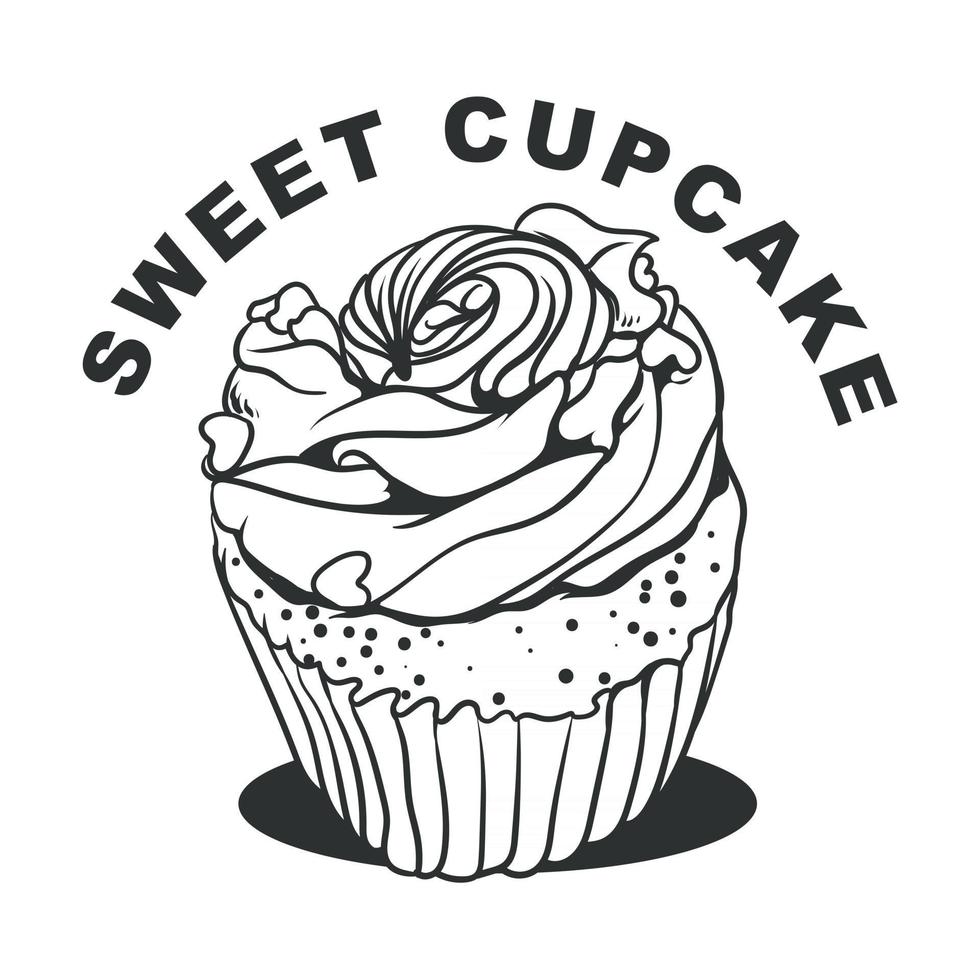 doce cupcake desenhado à mão monocromático vetor