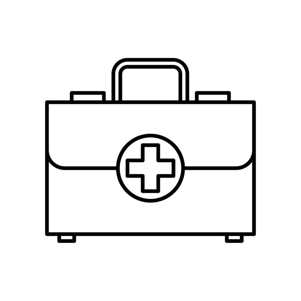 ambulância mala de viagem ícone. primeiro ajuda kit, médico caso bolsa, remédio caixa com Cruz emergência símbolo. clínica equipamento para resgate diagnóstico. vetor ilustração Projeto.