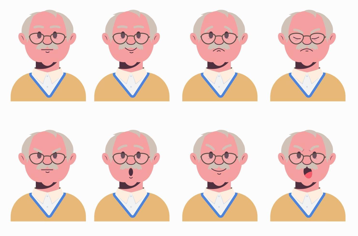 expressões faciais do avô. conjunto de antigos personagens emocionais masculinos vetor