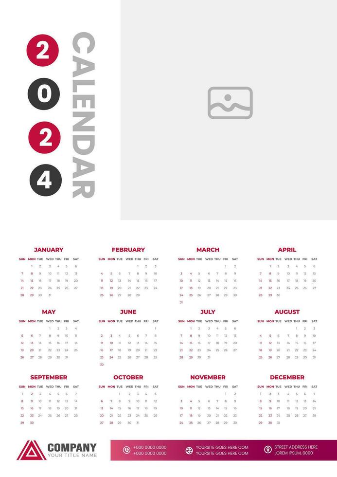 2024 parede calendário vetor ilustração. semana começa em Domingo, simples planejador Projeto modelo, 2024 ano corporativo o negócio calendário Projeto modelo. usar para parede, escrivaninha ou o negócio planejador calendário.