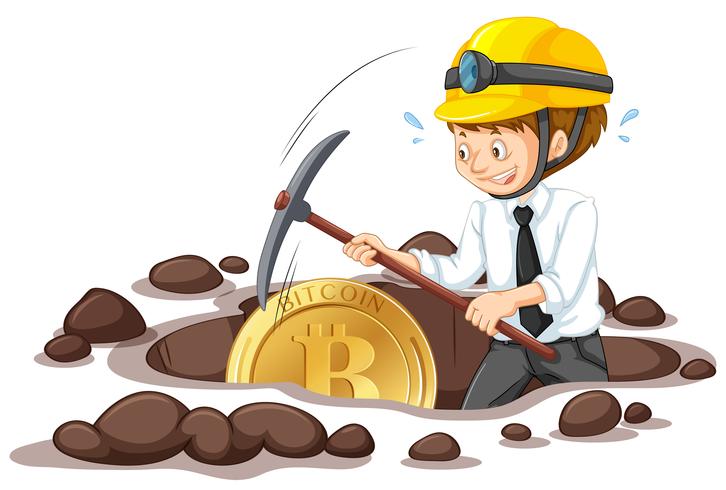 Um trabalhador de escritório Mining Bitcoin vetor