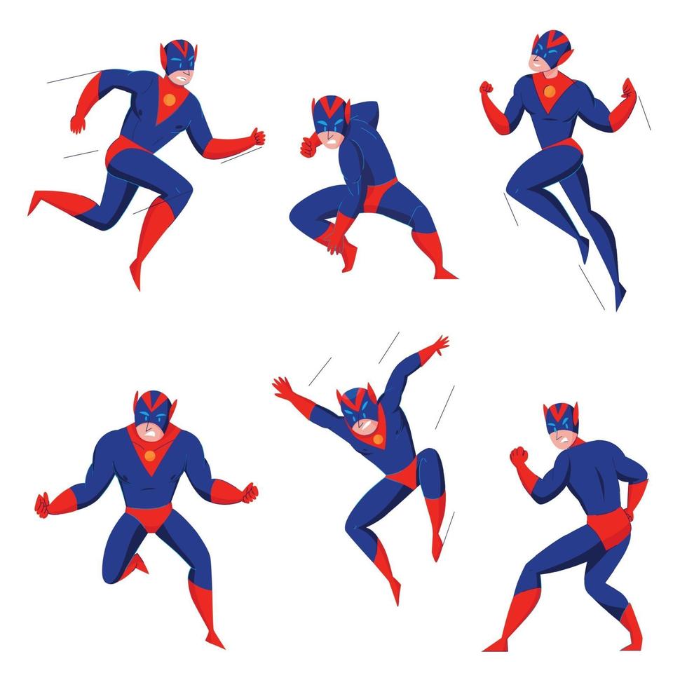ilustração vetorial conjunto de poses de ação de super-heróis vetor