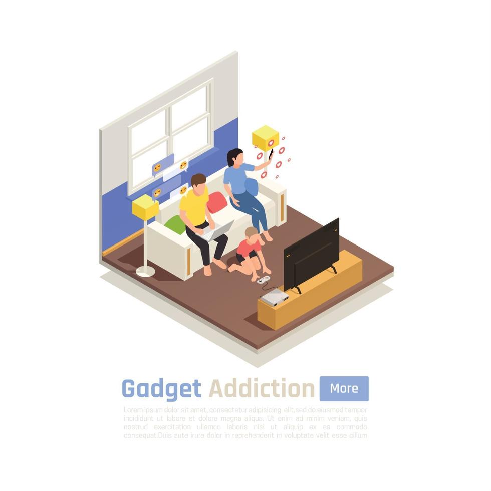 ilustração em vetor fundo isométrico gadget addiction