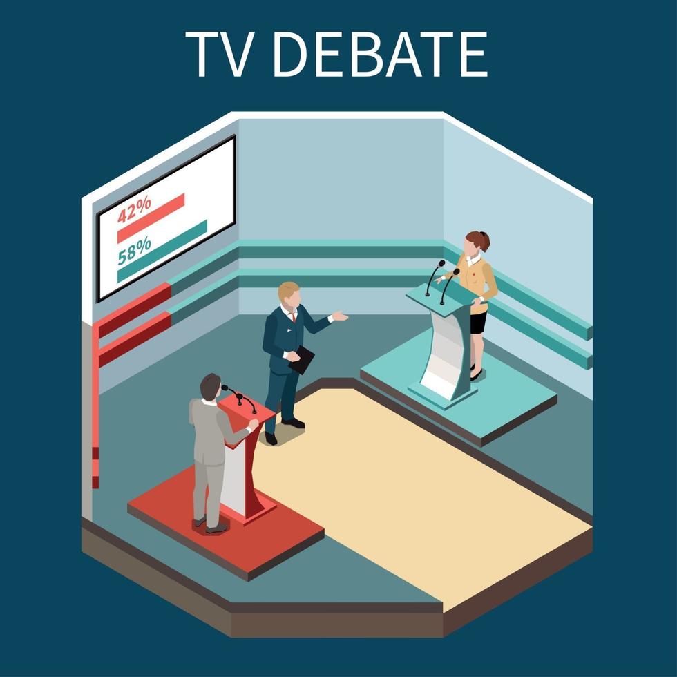 ilustração vetorial de fundo isométrico debate tv vetor