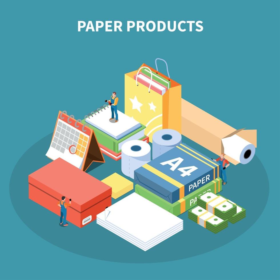 ilustração em vetor conceito design isométrico produtos de papel