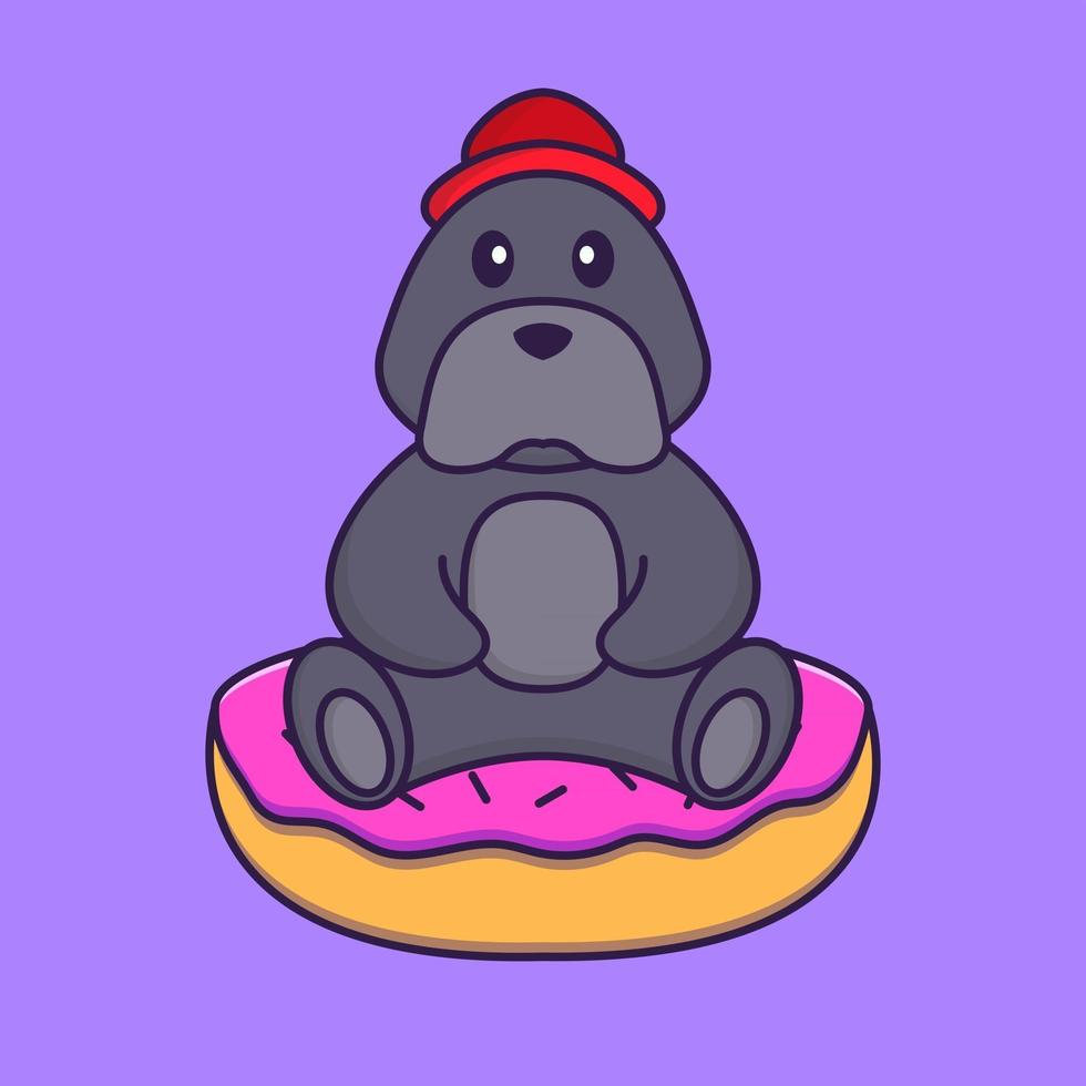 cachorro bonito está sentado em donuts. vetor