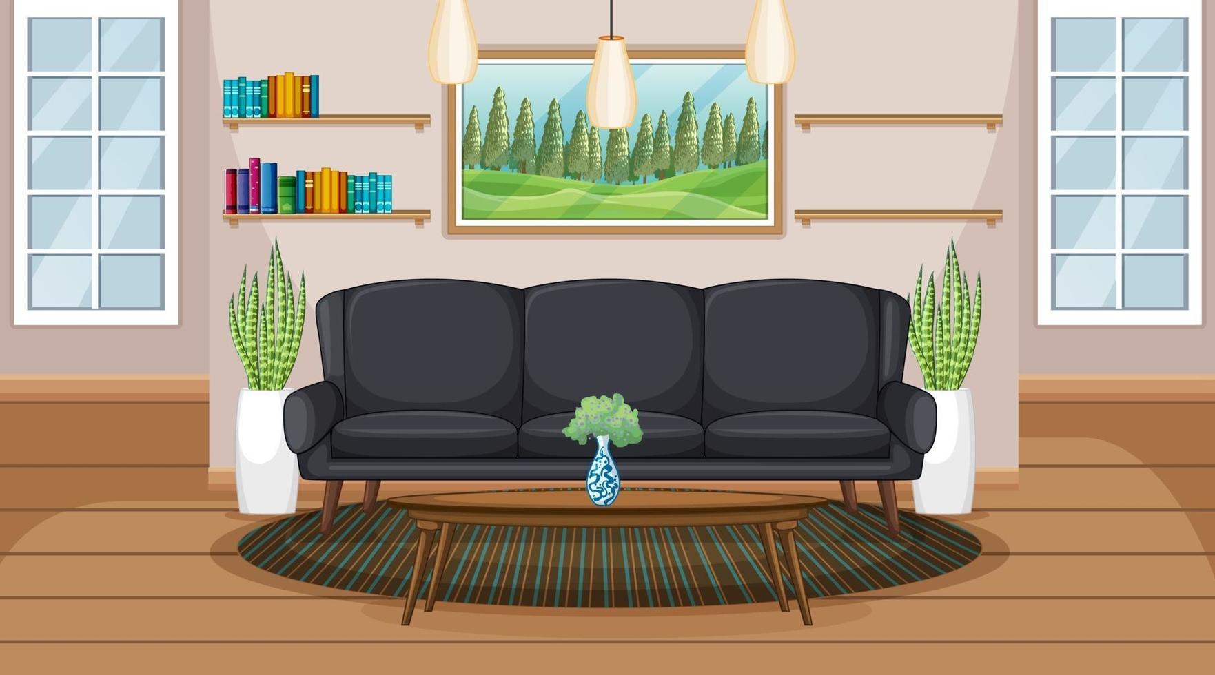 cena interior de sala de estar com móveis e decoração de sala de estar vetor
