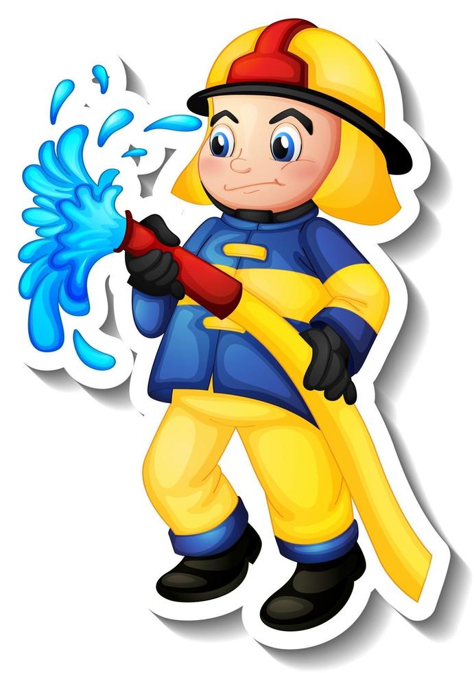 desenho de adesivo com um personagem de desenho animado de bombeiro vetor