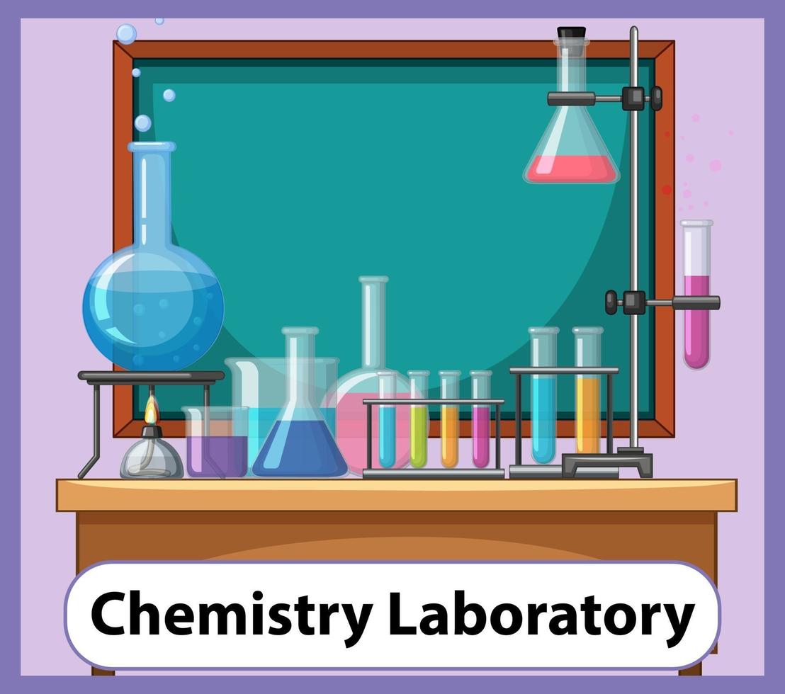 cartão educacional de palavras em inglês do laboratório de química vetor