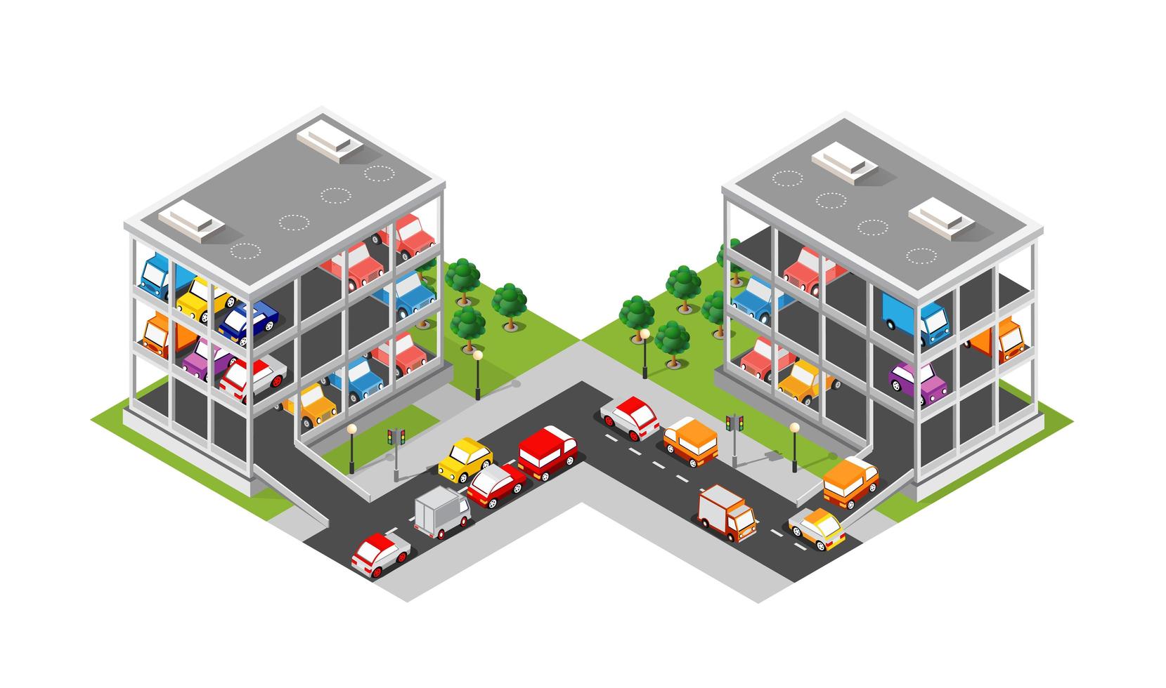 tráfego transporte cidade estacionamento de vários andares estacionamento garagem vetor