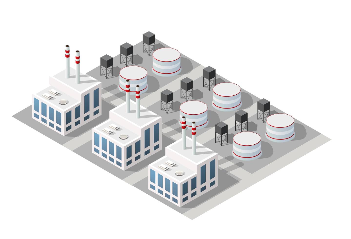 fábrica urbana industrial isométrica do módulo da cidade em 3D vetor