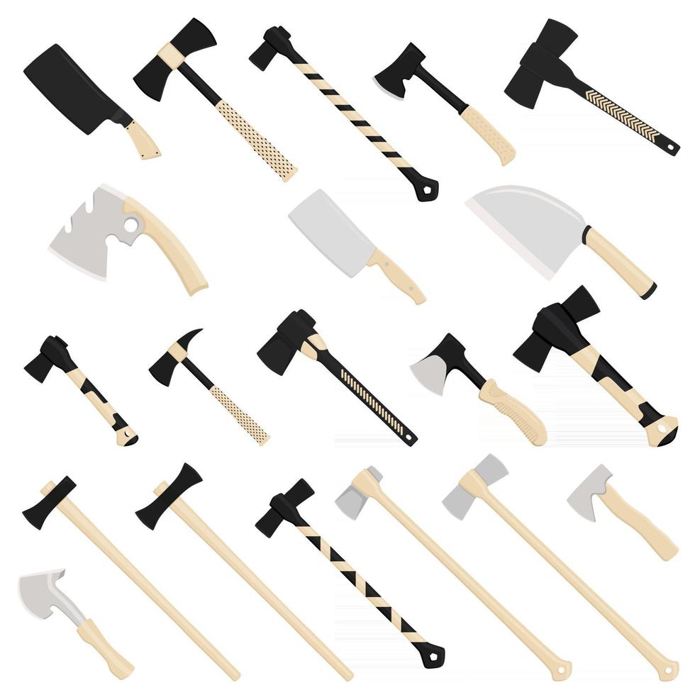 ilustração no grande kit de machados de aço com cabo de madeira vetor