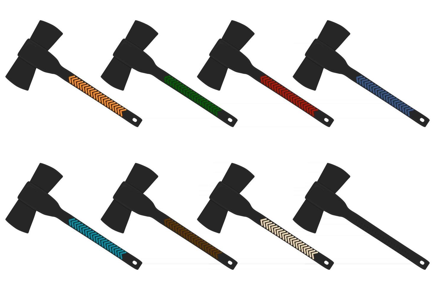 ilustração no grande kit de machados de aço com cabo de madeira vetor