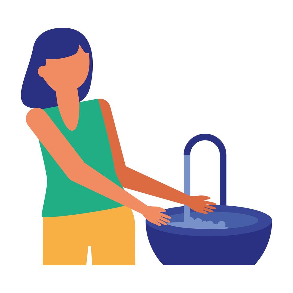 mulher lavando as mãos desenho vetorial vetor