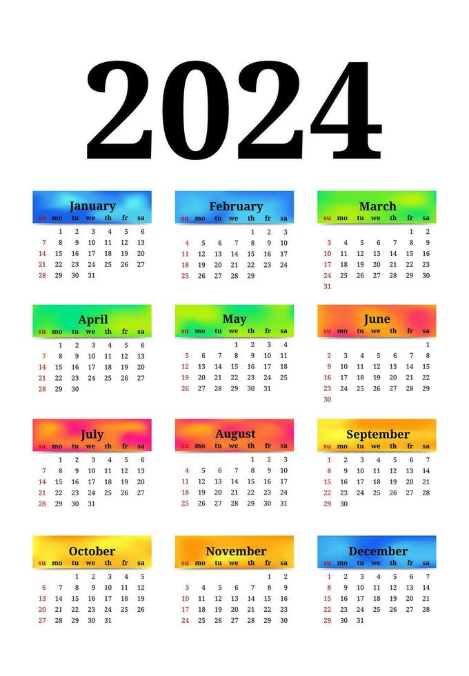 calendário para 2024 isolado em uma branco fundo vetor