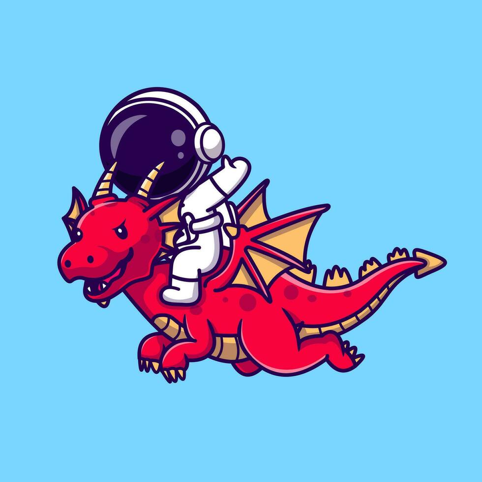 astronauta equitação Dragão desenho animado vetor ícone ilustração. Ciência animal ícone conceito isolado Prêmio vetor. plano desenho animado estilo