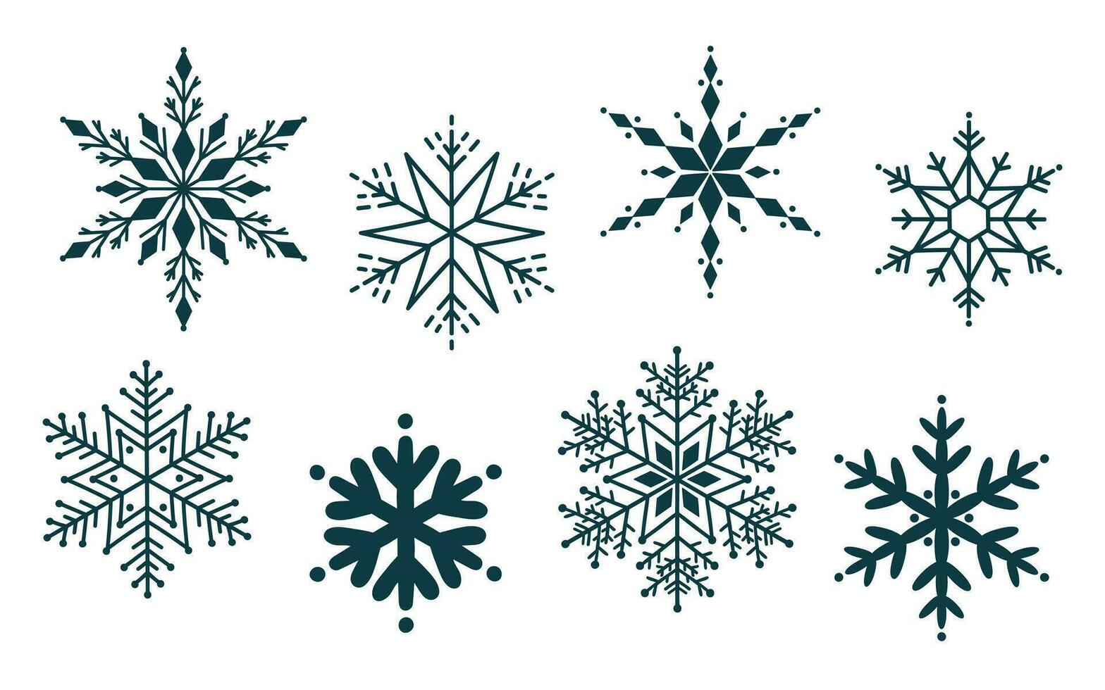 mão desenhado flocos de neve ícones definir. vetor ilustração.