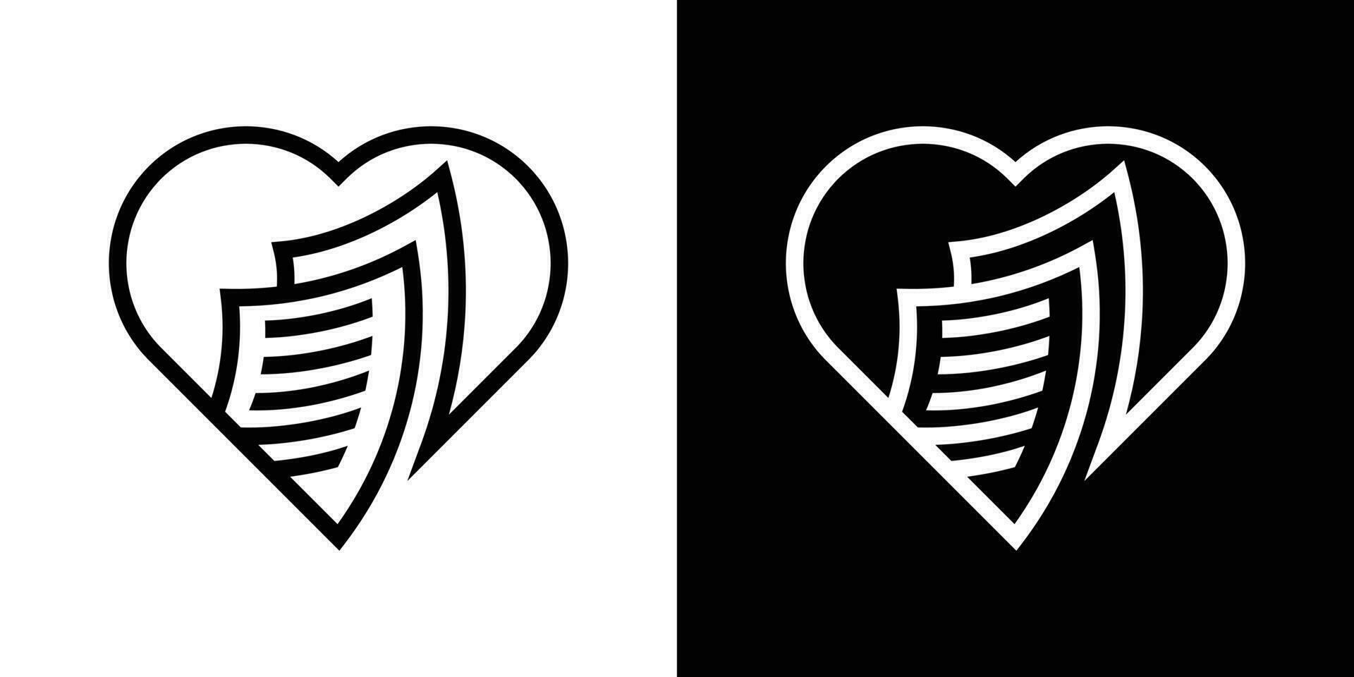 papel e coração logotipo Projeto linha ícone vetor ilustração