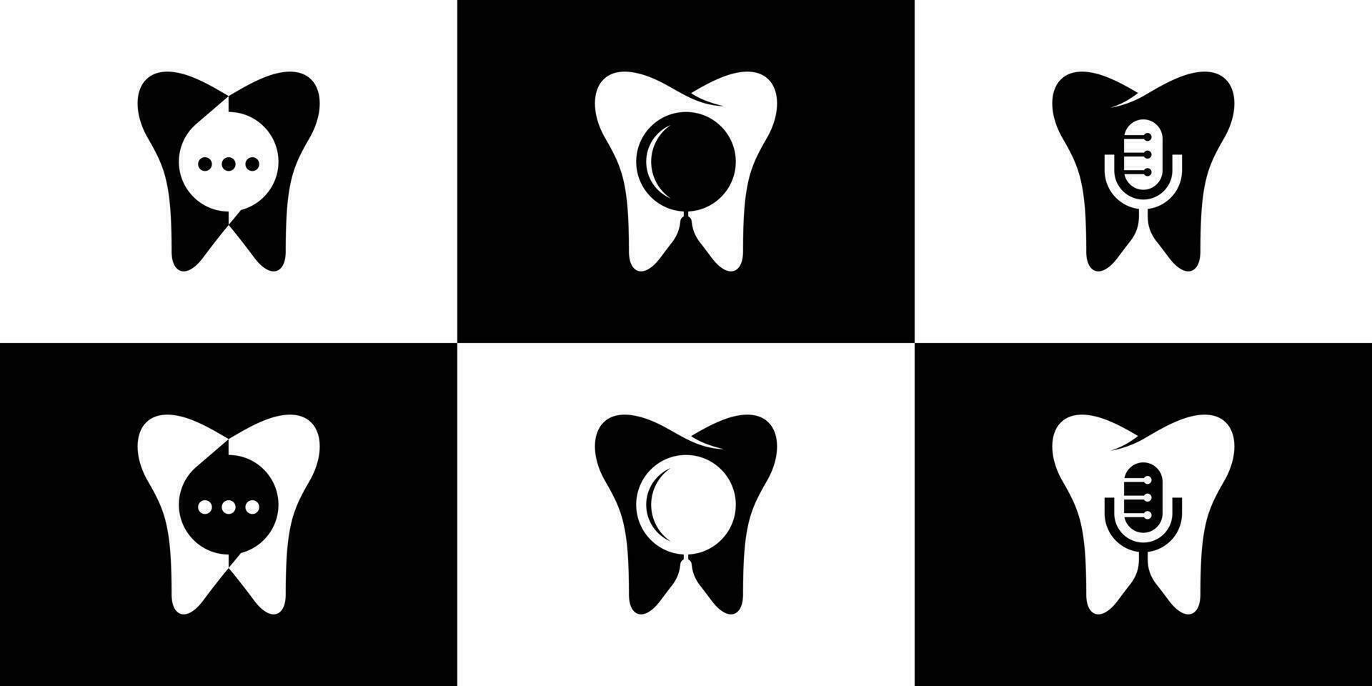 logotipo Projeto dental e ampliação vidro, discurso bolha e podcast ícone vetor ilustração