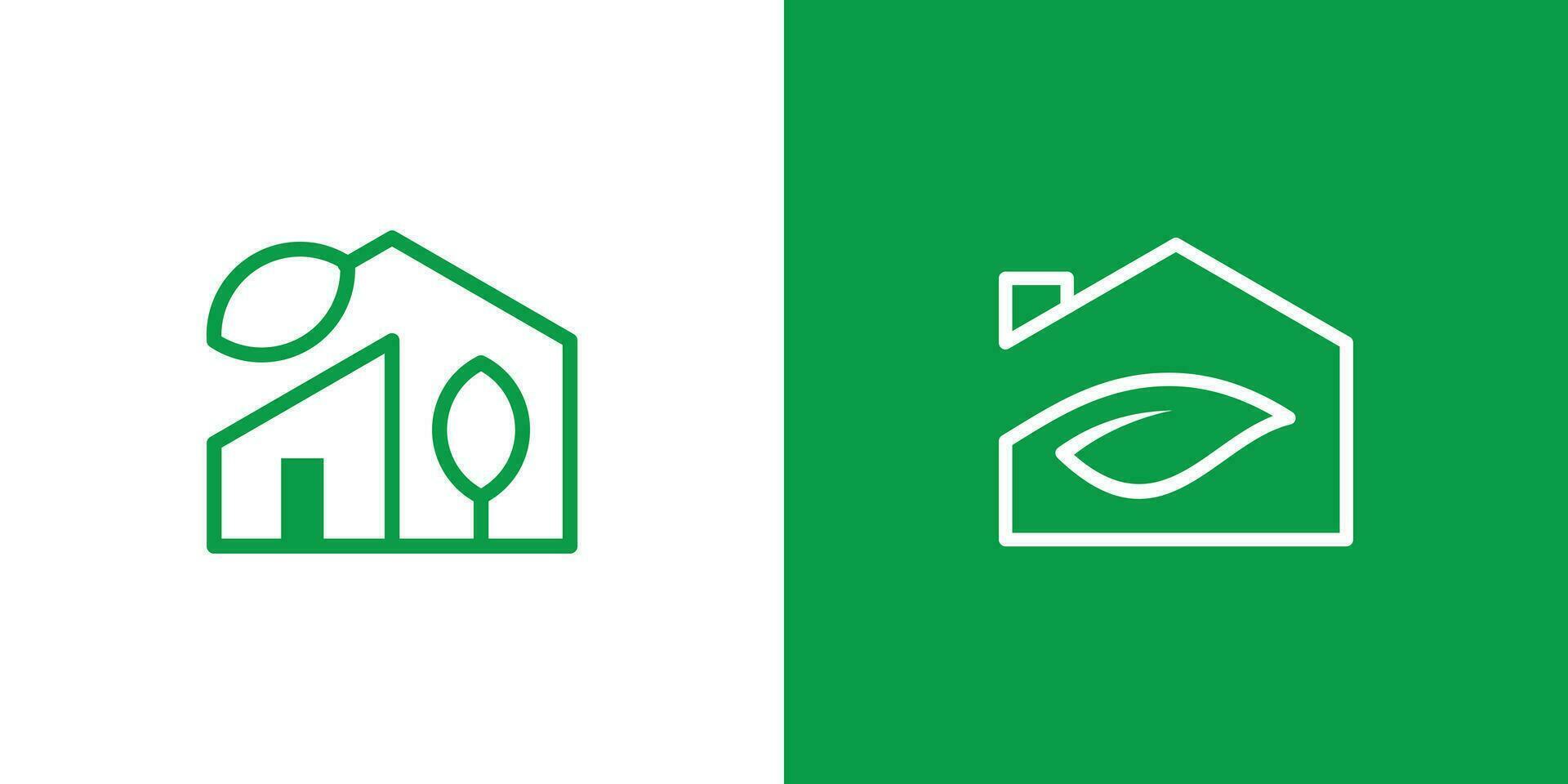 logotipo Projeto casa e folha linha ícone ilustração vetor