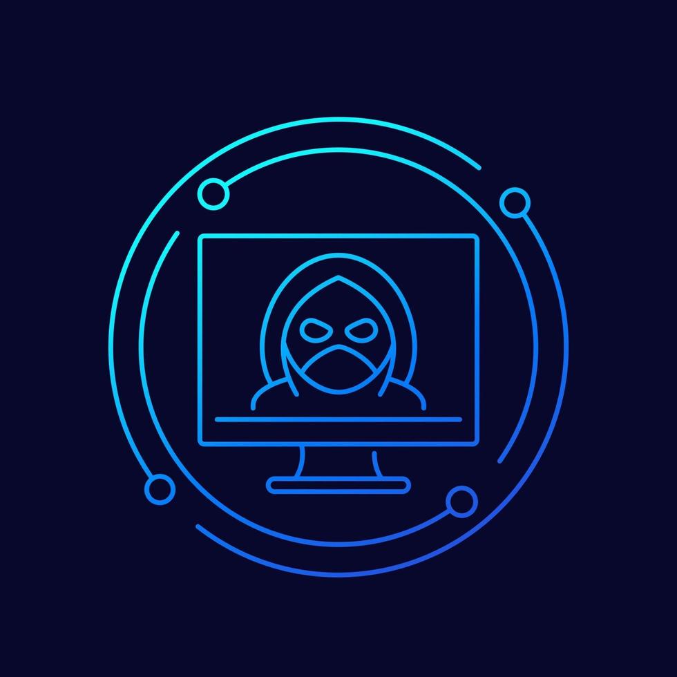 hacker, ícone de vetor de linha de crime cibernético